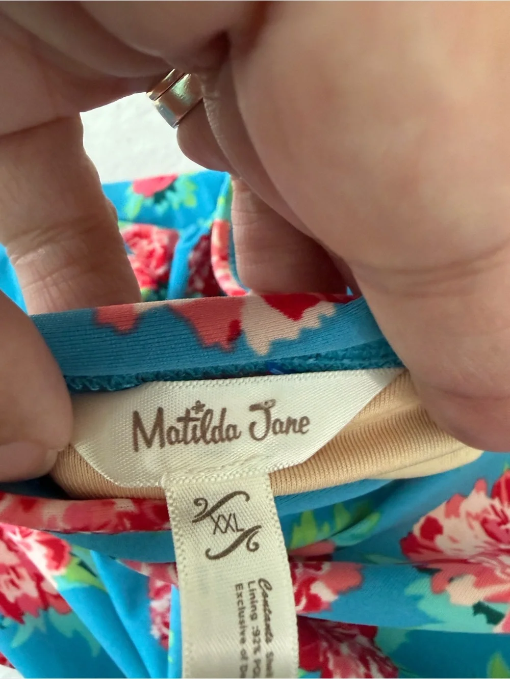 Matilda Jane Chase the Sun Floral Tankini Swim Top Blue Ruffle Tie Halter XXL E3